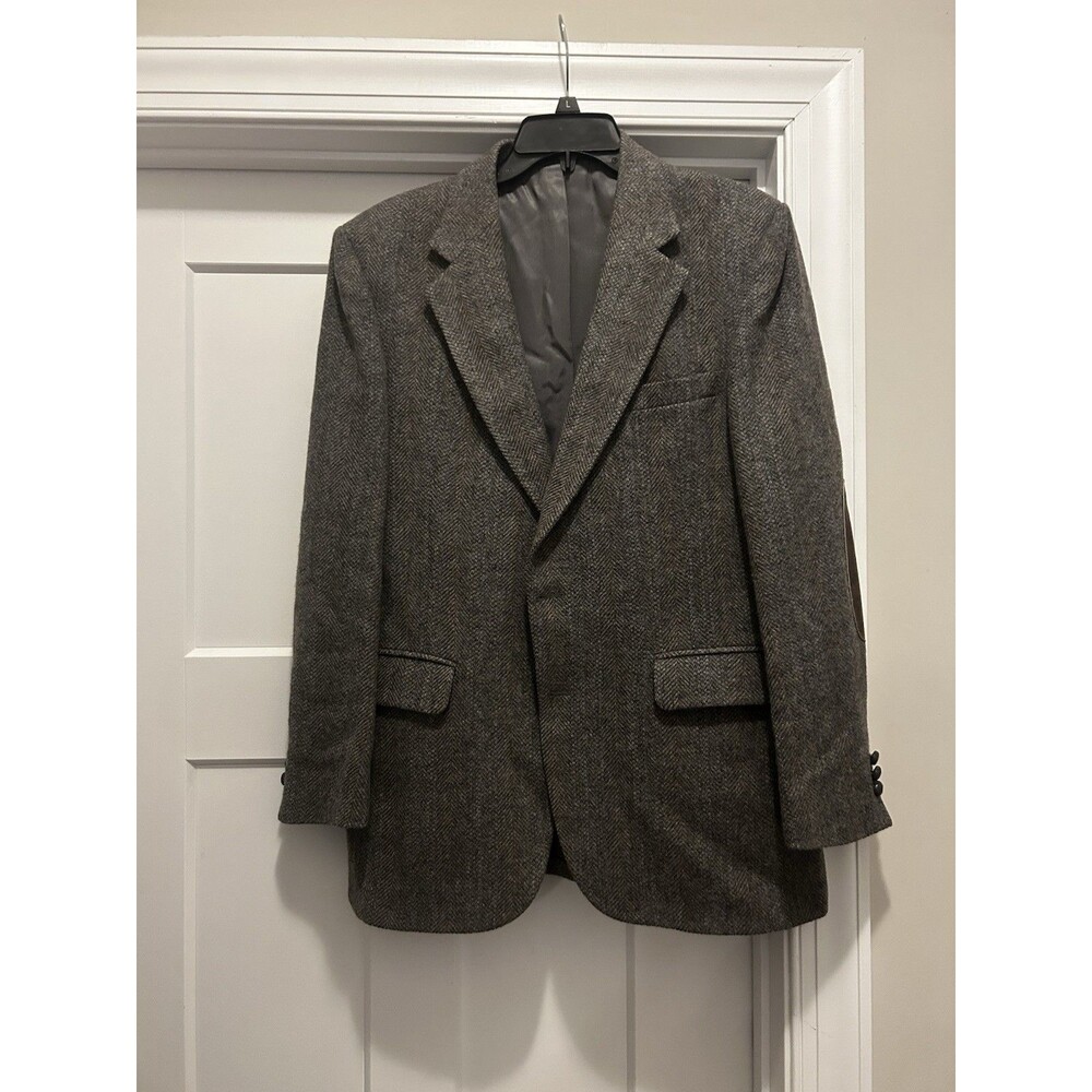 Stafford Hampshire Gray Brown Tweed Woven Wool Sport Coat Mens Size 42R Academia